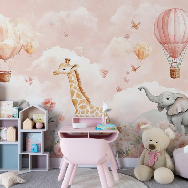 Foto murale Gjirafa dhe Elefantët Midis Luleve