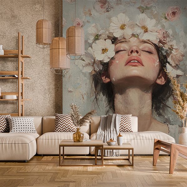 Foto murale Një fytyrë e menduar në lule