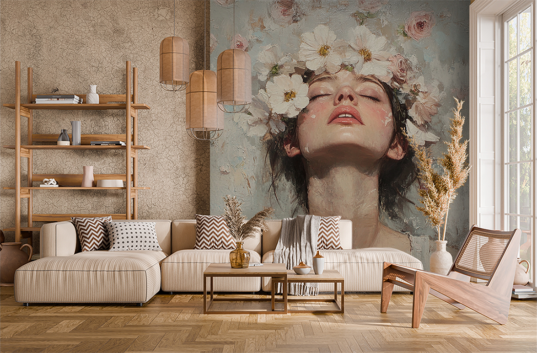 Foto murale Një fytyrë e menduar në lule