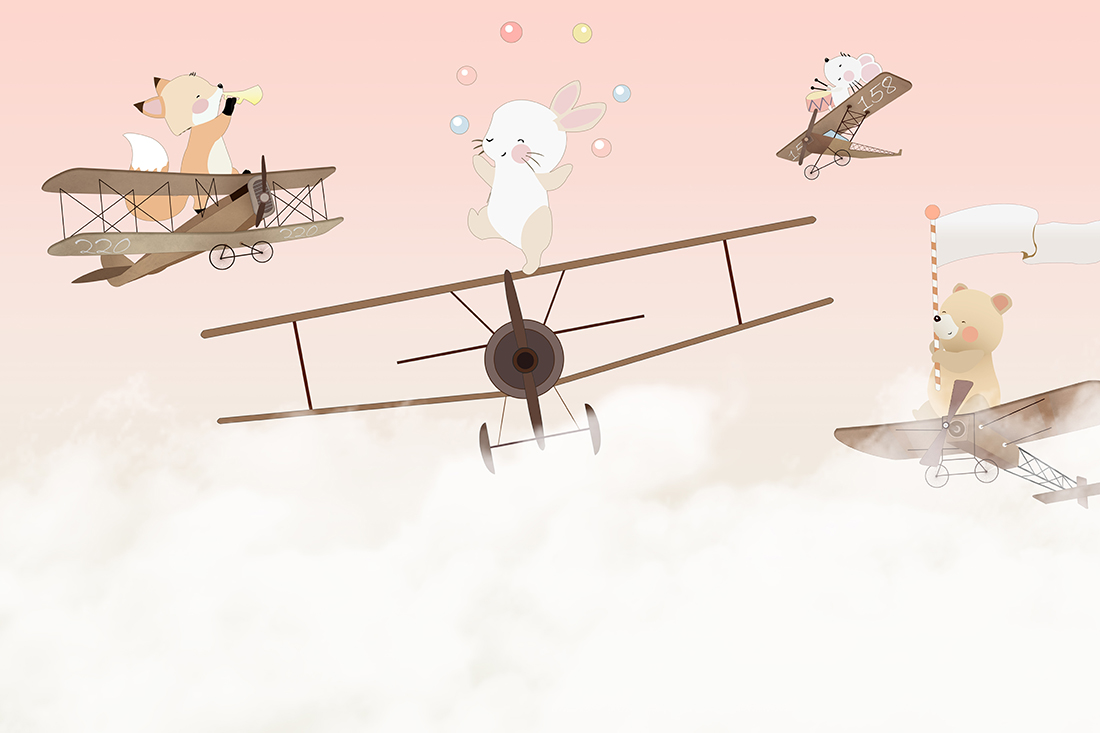 Cute,Animals,Kids,Room,Wallpaper,Design,-,3d,Illustration