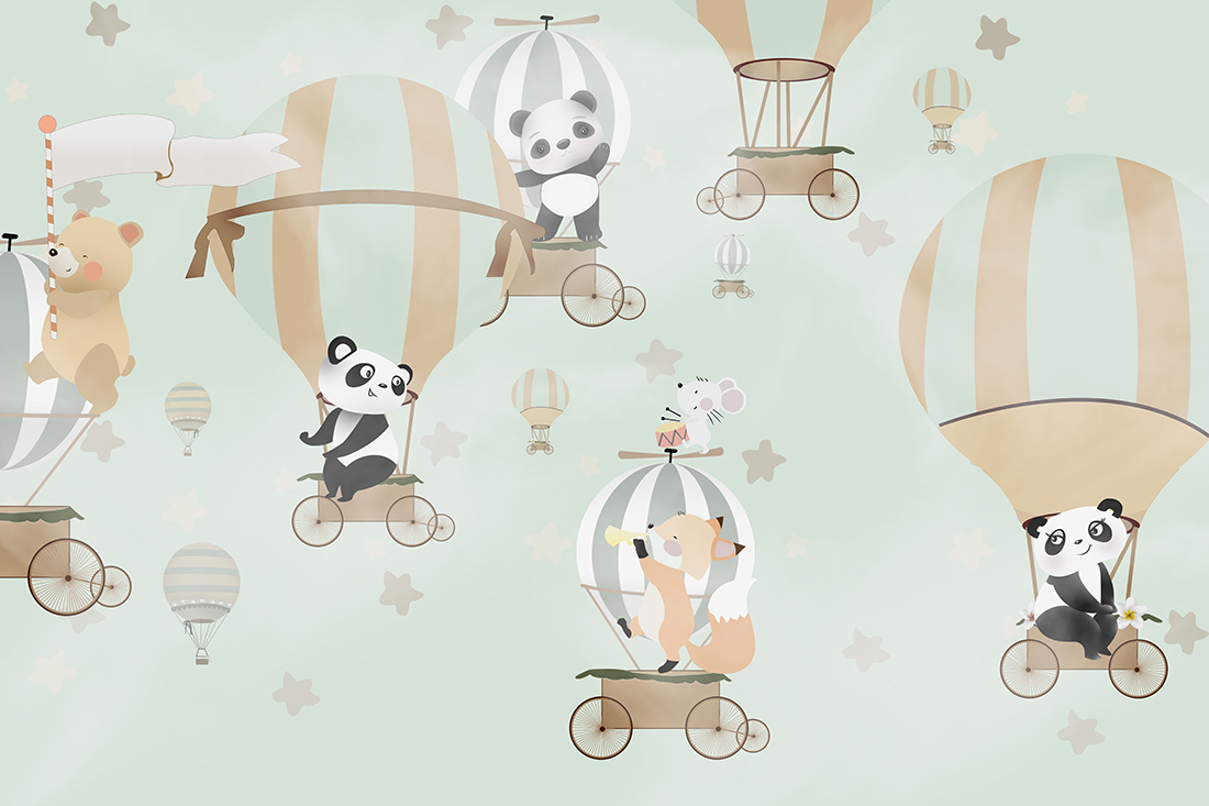 Cute,Animals,Kids,Room,Wallpaper,Design,-,3d,Illustration