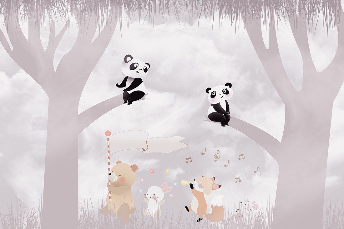 Cute,Animals,,Kids,Room,Wallpaper,Design,,3d,Illustration