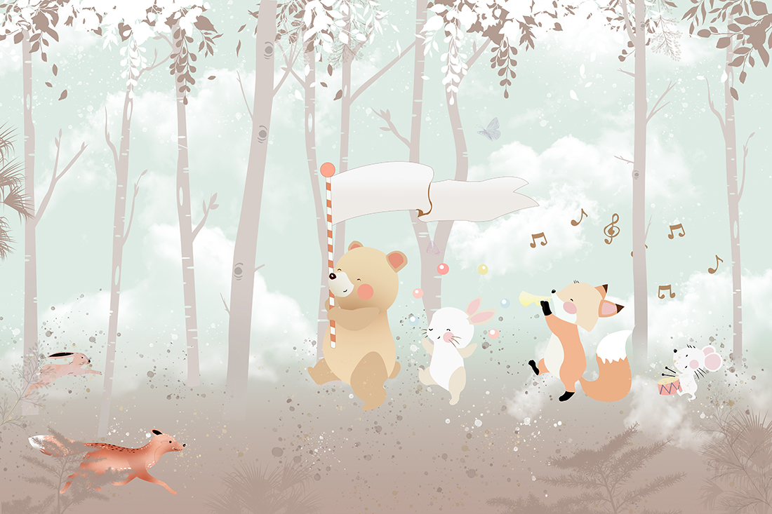 Cute,Animals,,Kids,Room,Wallpaper,Design,,3d,Illustration