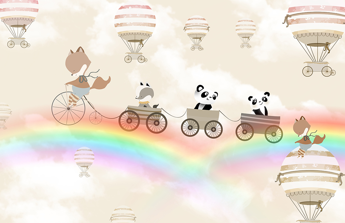 Cute,Animals,Children's,Room,Wallpaper,Design,-,3d,Illustration