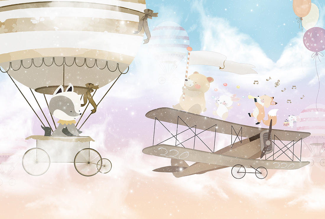 Cute,Animals,Children's,Room,Wallpaper,Design,-,3d,Illustration