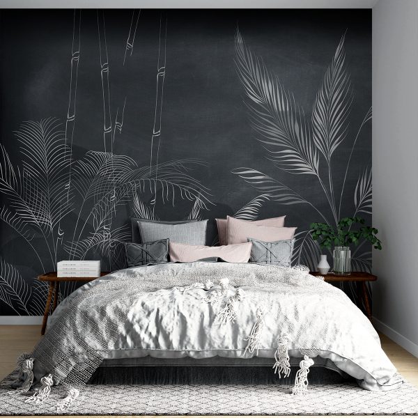 Foto murale Gjethe delikate në nuanca gri