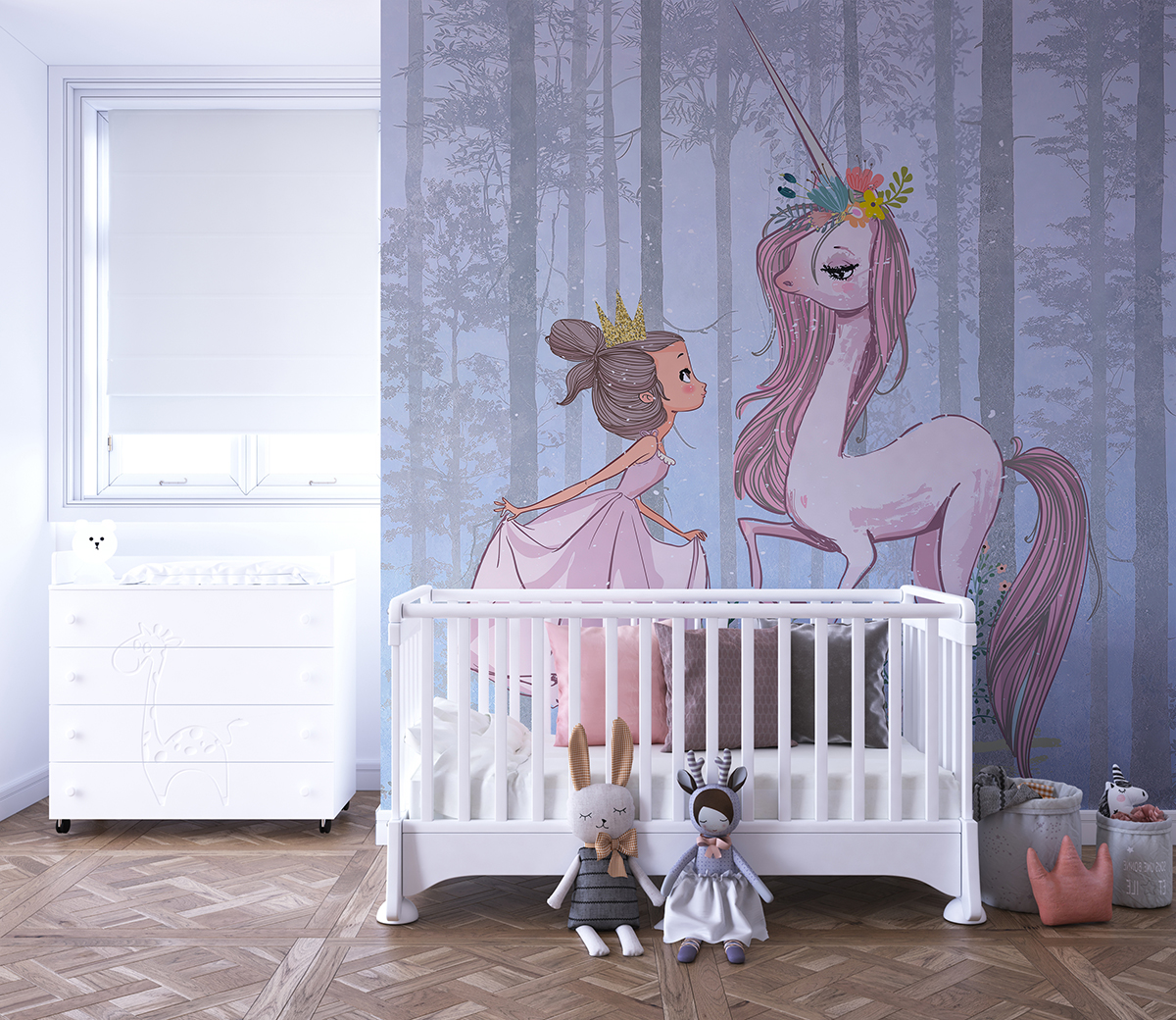 Foto murale Princesha dhe Njëbrirëshi Rozë