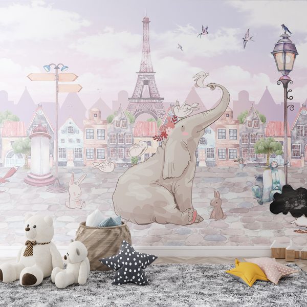 Foto murale Elefanti kundër Kullës Eiffel