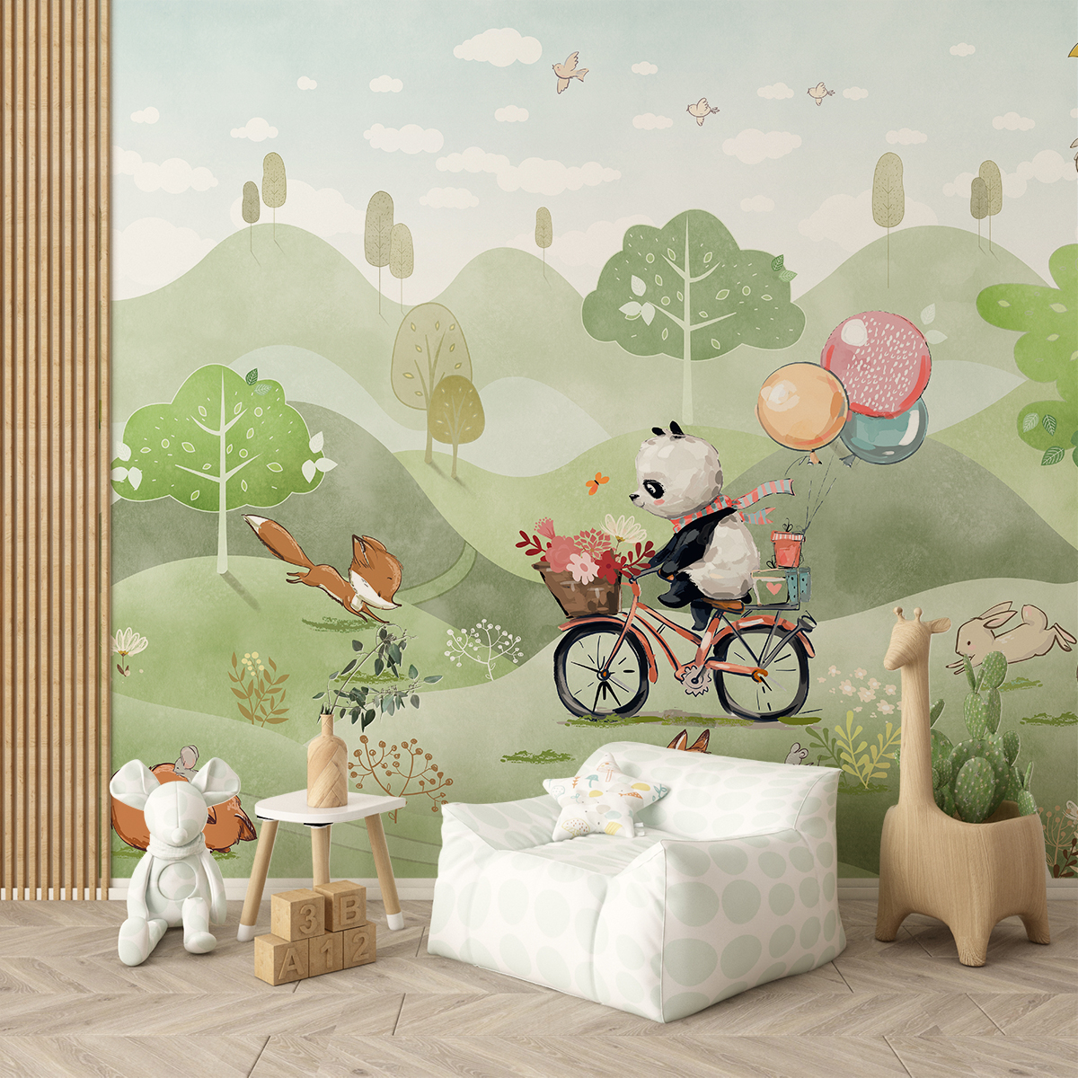 Foto murale Ariu Panda në një Biçikletë