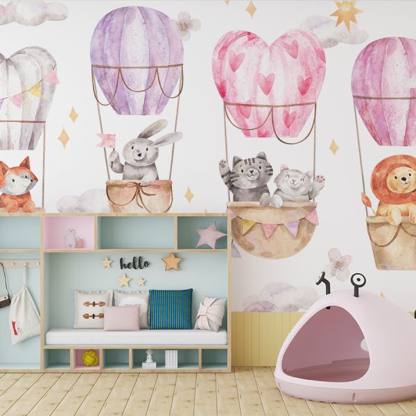 Foto murale Kafshë që udhëtojnë me balona