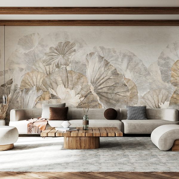 Foto murale Gjethe Lotusi Bezhë