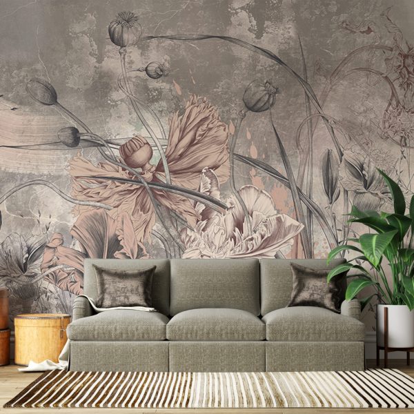 Foto murale Lule të pikturuara me furçë në nuanca bezhe