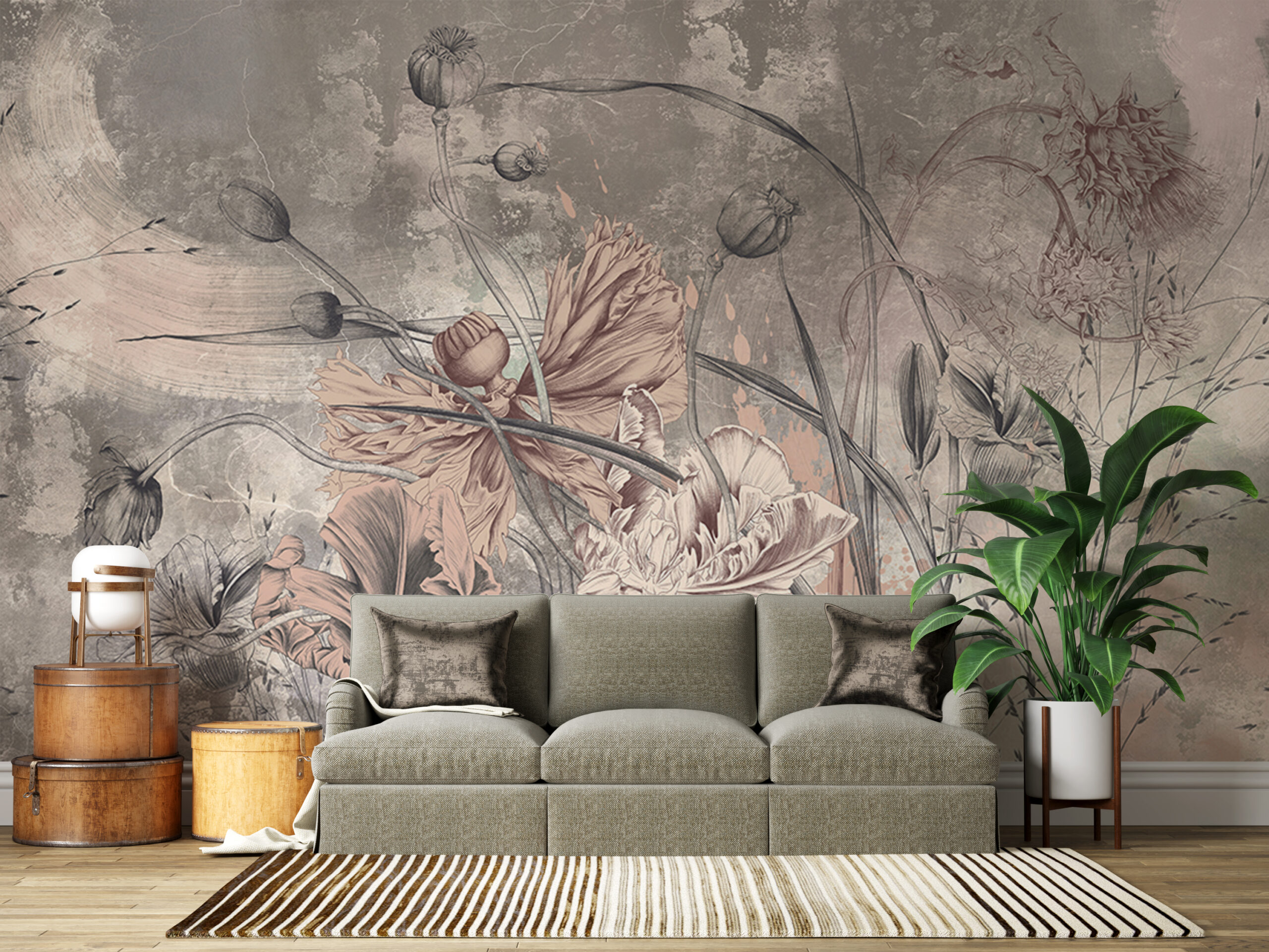 Foto murale Lule të pikturuara me furçë në nuanca bezhe