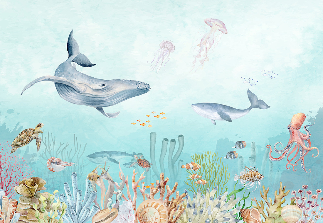 Whale Underwater Blue Ilustration Wallpaper Beautifull
