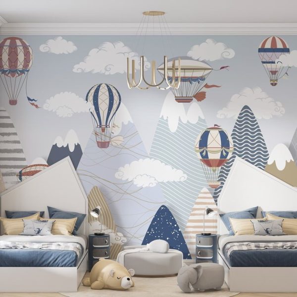 Foto murale Balona që fluturojnë mbi male për fëmijë