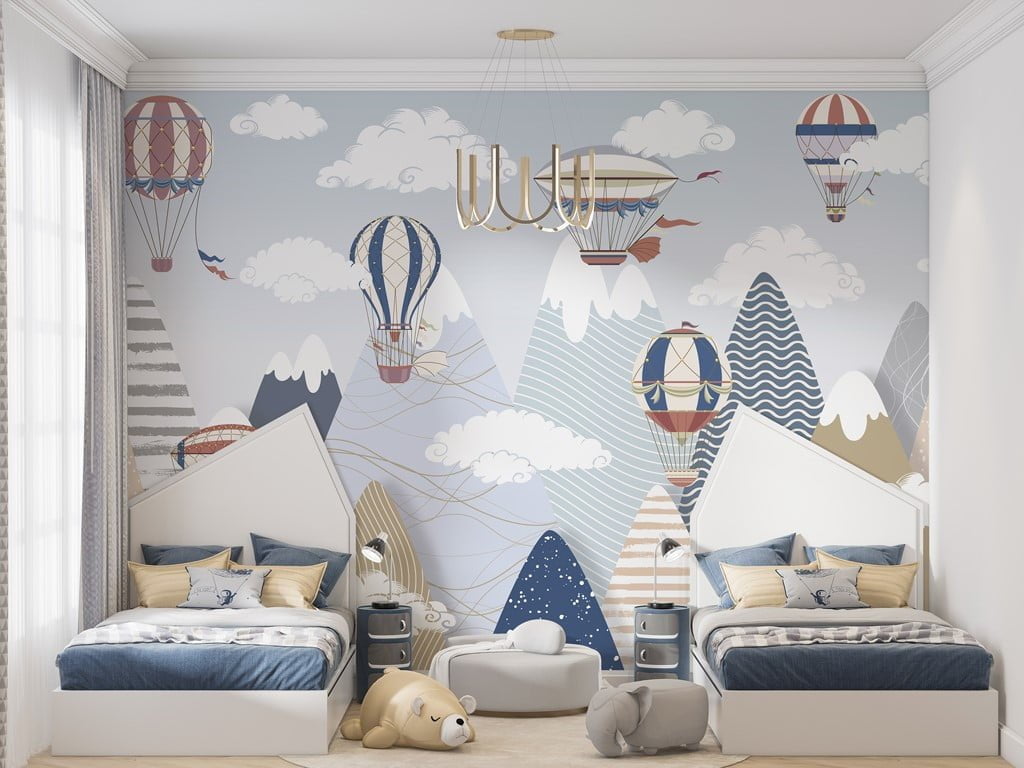 Foto murale Balona që fluturojnë mbi male për fëmijë