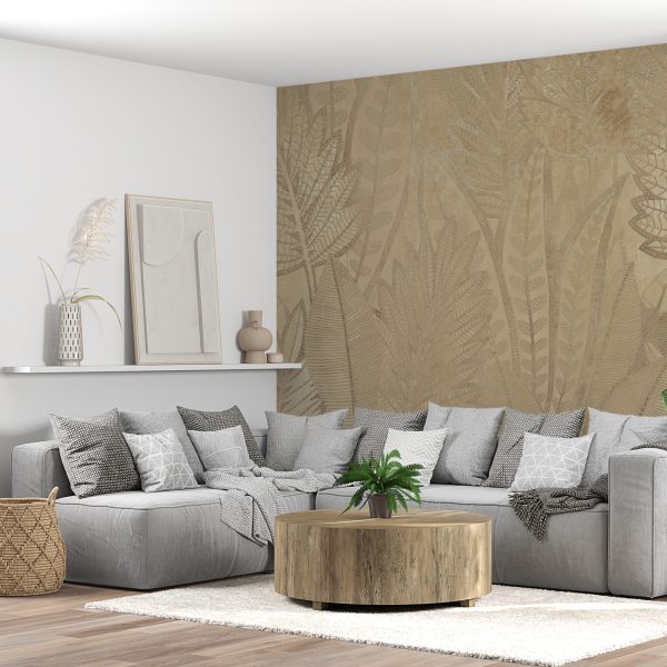 Foto murale Gjethe tropikale ngjyrë bezhë