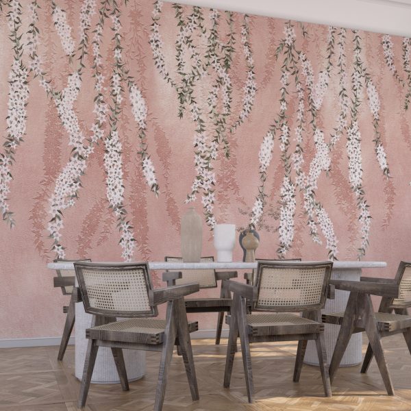 Foto murale Lule të bardha në një sfond rozë