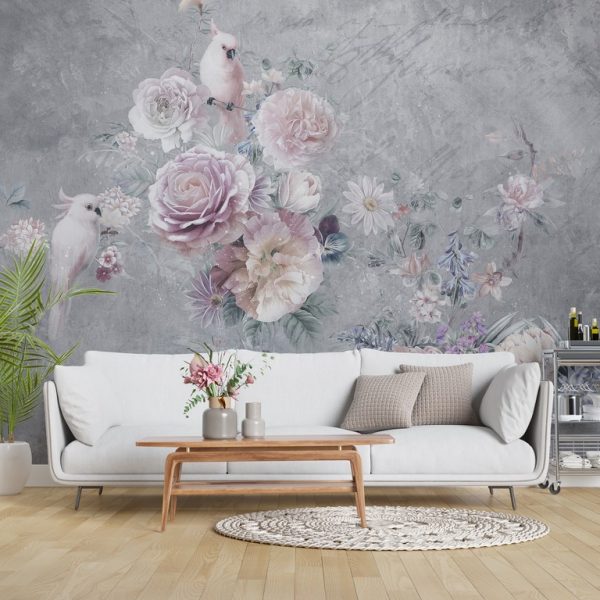 Foto murale Papagallë të bardhë në lule