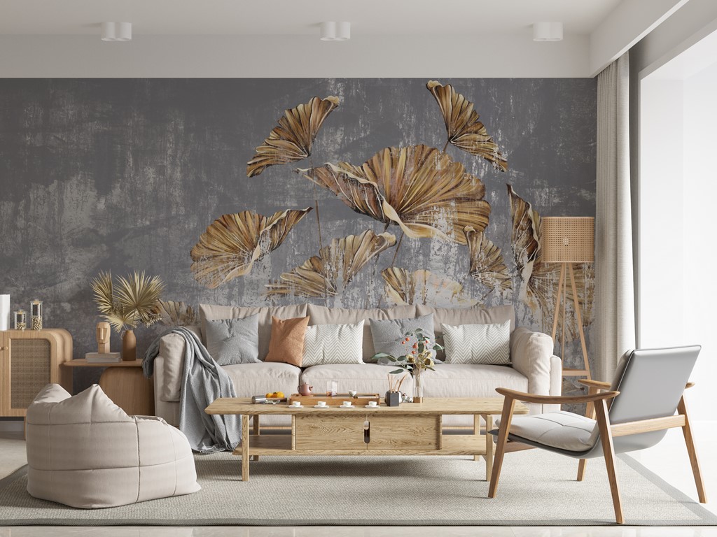 Foto murale Gjethe kafe në një sfond blu