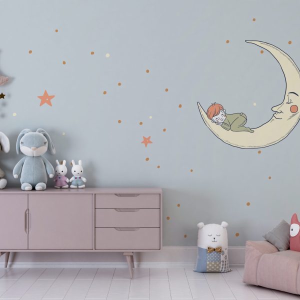 Foto murale Djali duke fjetur në Hënë