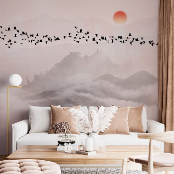 Foto murale Zogj të errët që fluturojnë mbi male