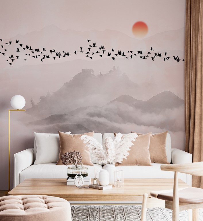 Foto murale Zogj të errët që fluturojnë mbi male