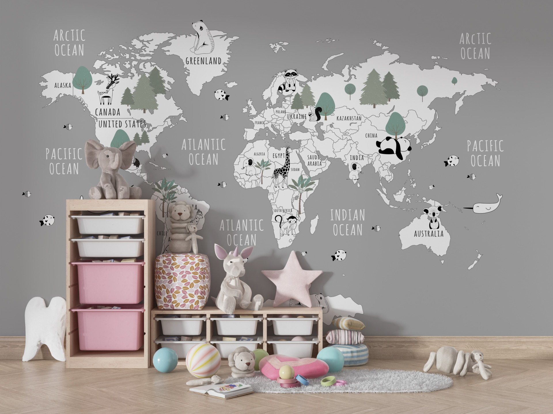 Foto murale Pemët në Hartën e Botës