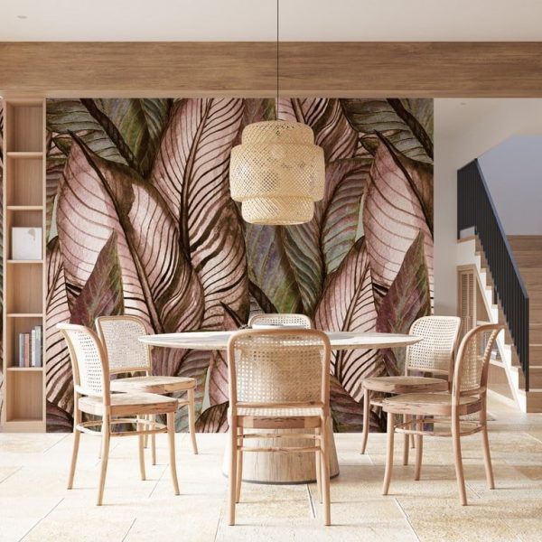 Foto murale Gjethe të mëdha në nuanca kafeje