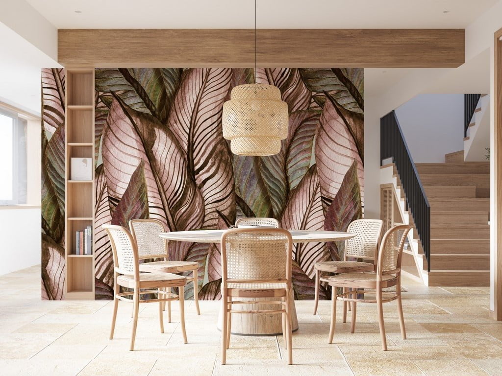 Foto murale Gjethe të mëdha në nuanca kafeje