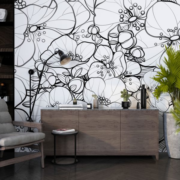 Foto murale Grafik me Lule të Bardha