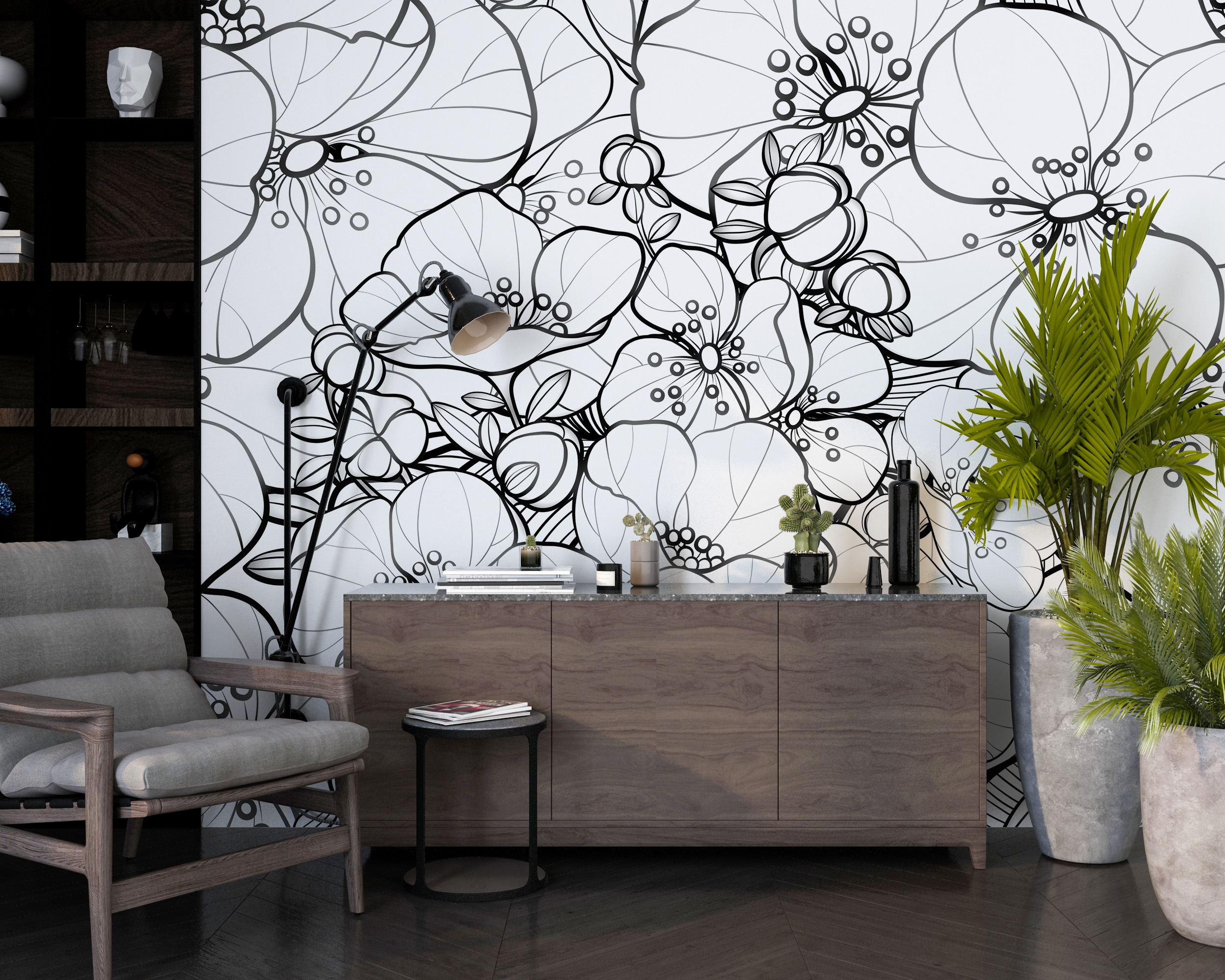 Foto murale Grafik me Lule të Bardha