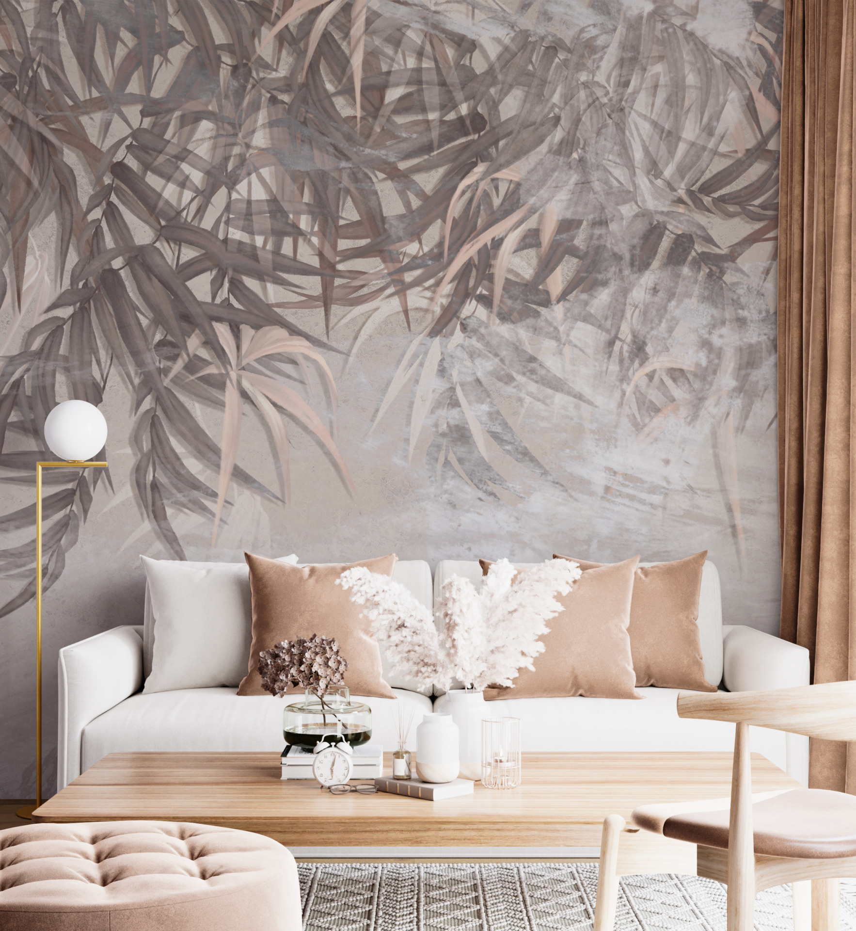 Foto murale Gjethe tropikale monokrome