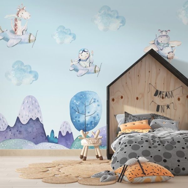 Foto murale Aeroplanë shumëngjyrësh në re për fëmijë