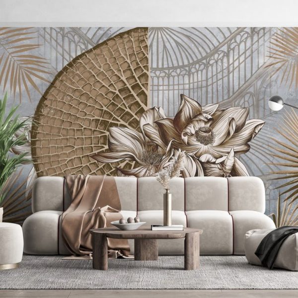 Foto murale Lule zambaku dhe gjethe palme