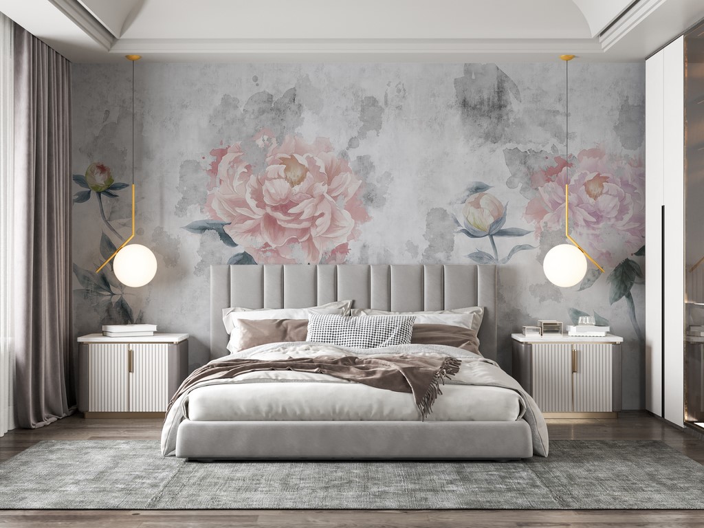 Foto murale Lule bozhure rozë në një sfond gri