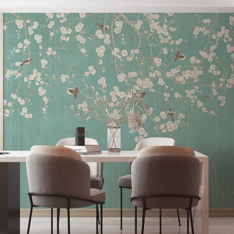 Foto murale Lulëzim në të bardhë mbi një sfond blu