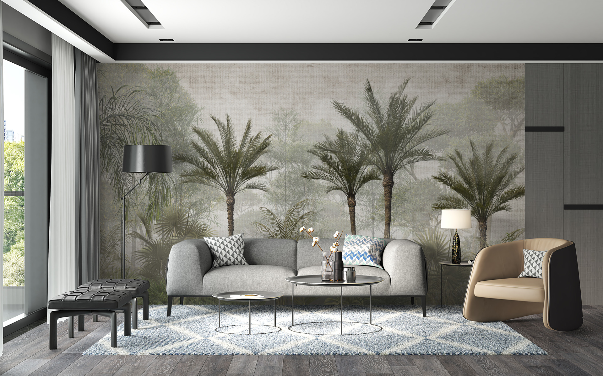 Foto murale Pyll i lartë palmash në mjegull