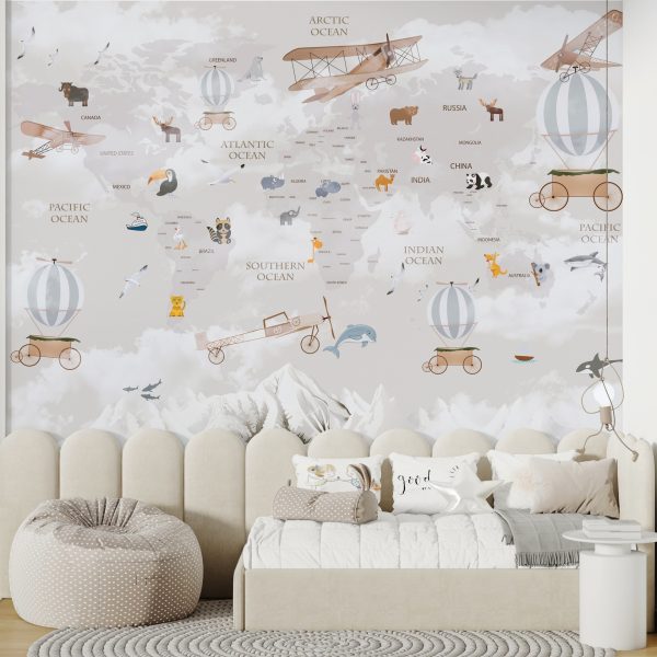 Foto murale Makinat fluturuese në hartë