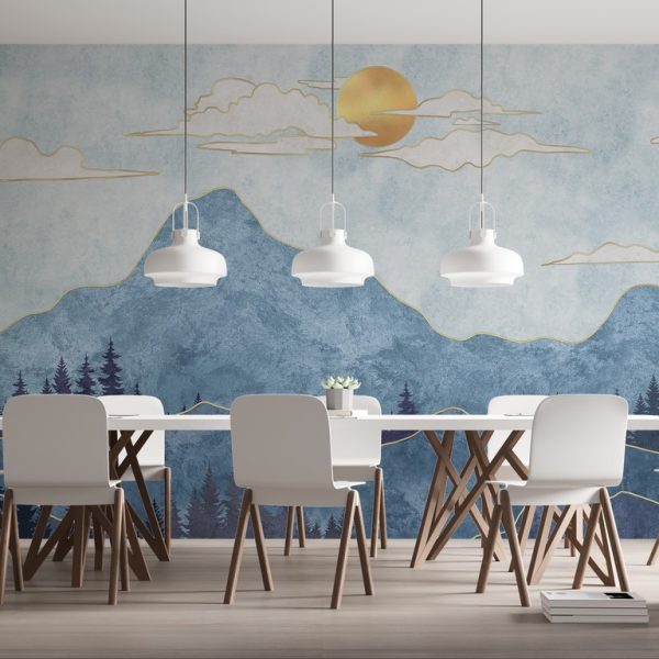 Foto murale Malet Blu me një Fije të Artë