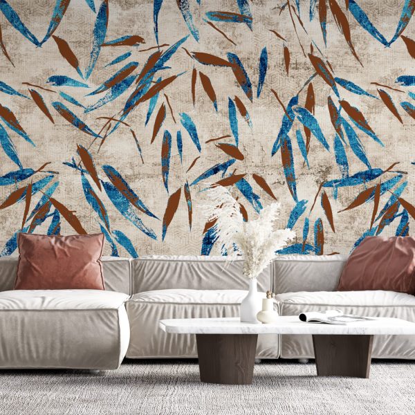 Foto murale Gjethe blu dhe kafe