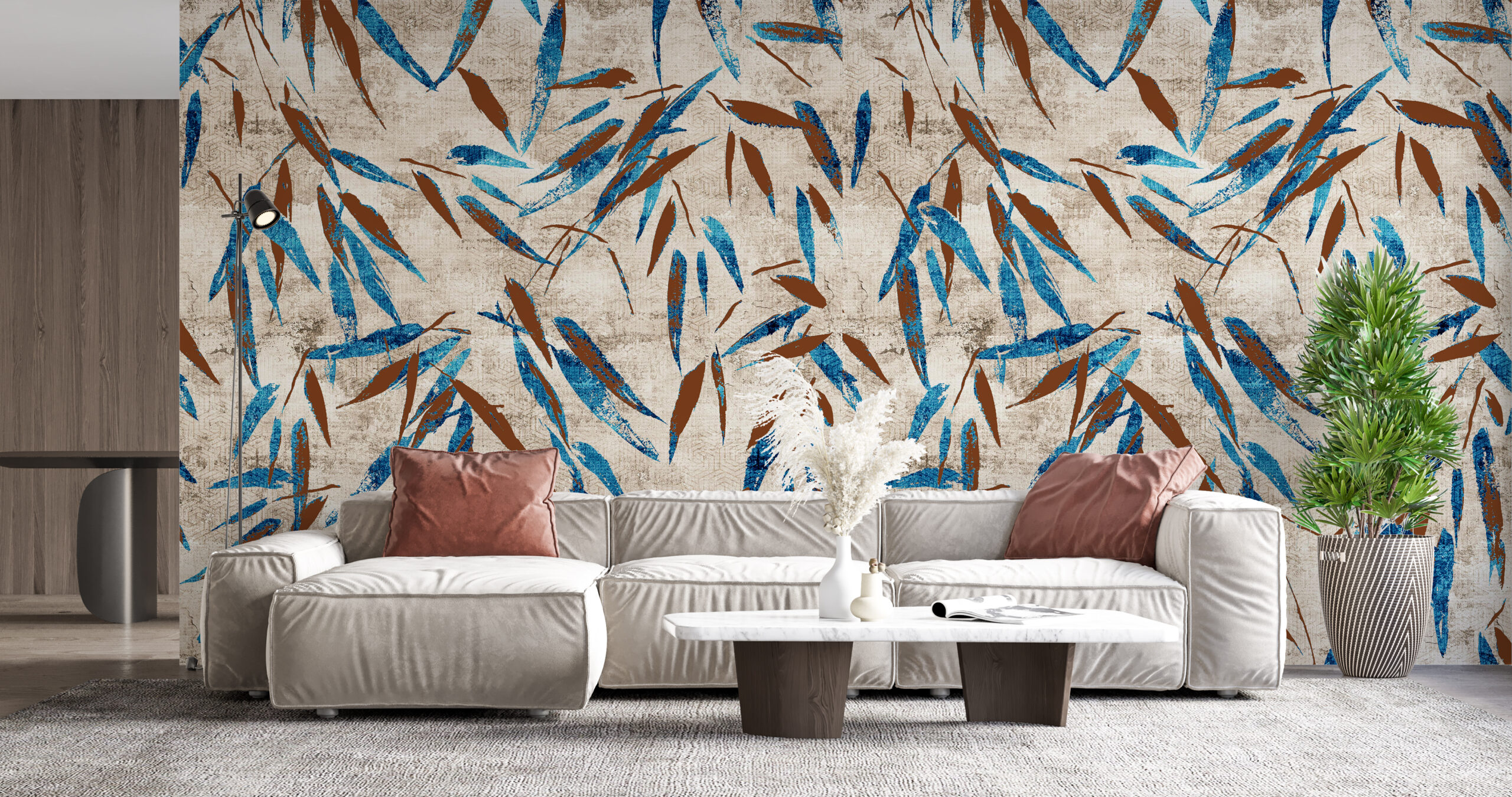 Foto murale Gjethe blu dhe kafe