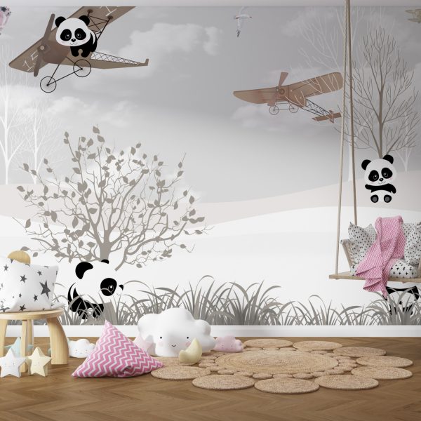 Foto murale Panda në një aeroplan për fëmijë