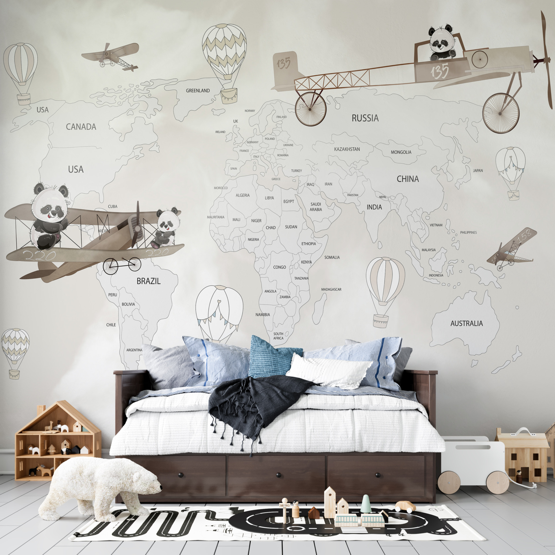 Foto murale Pandat në Hartën e Botës