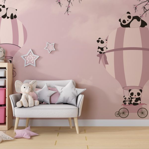 Foto murale Pandat në qiellin rozë