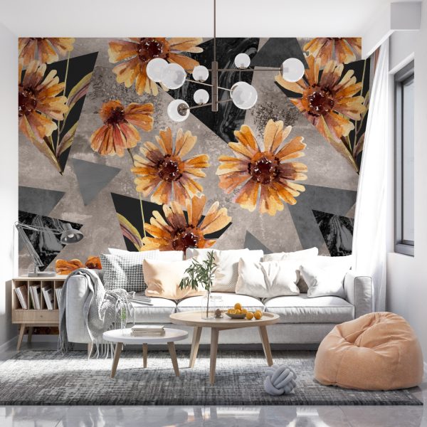 Foto murale Lule portokalli dhe trekëndësha gri