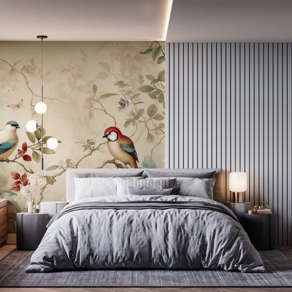 Foto murale Zogjtë në një pemë që lulëzon