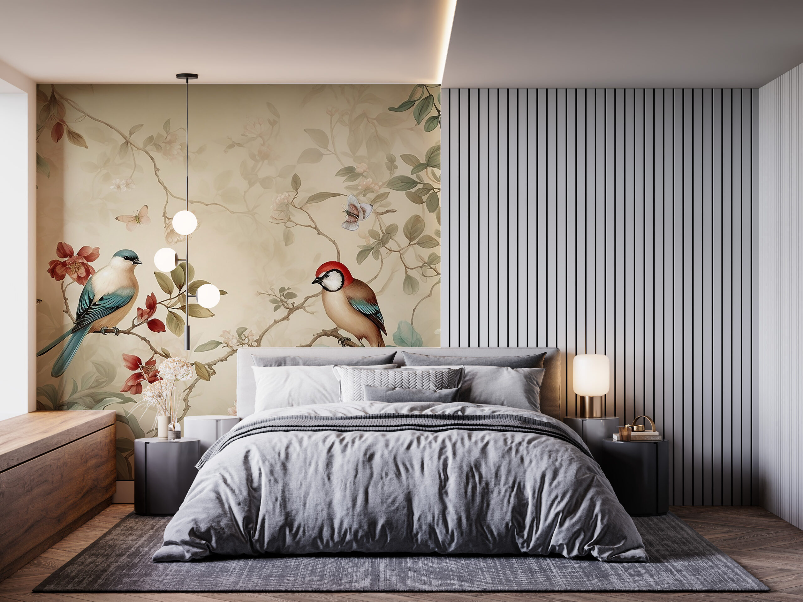 Foto murale Zogjtë në një pemë që lulëzon