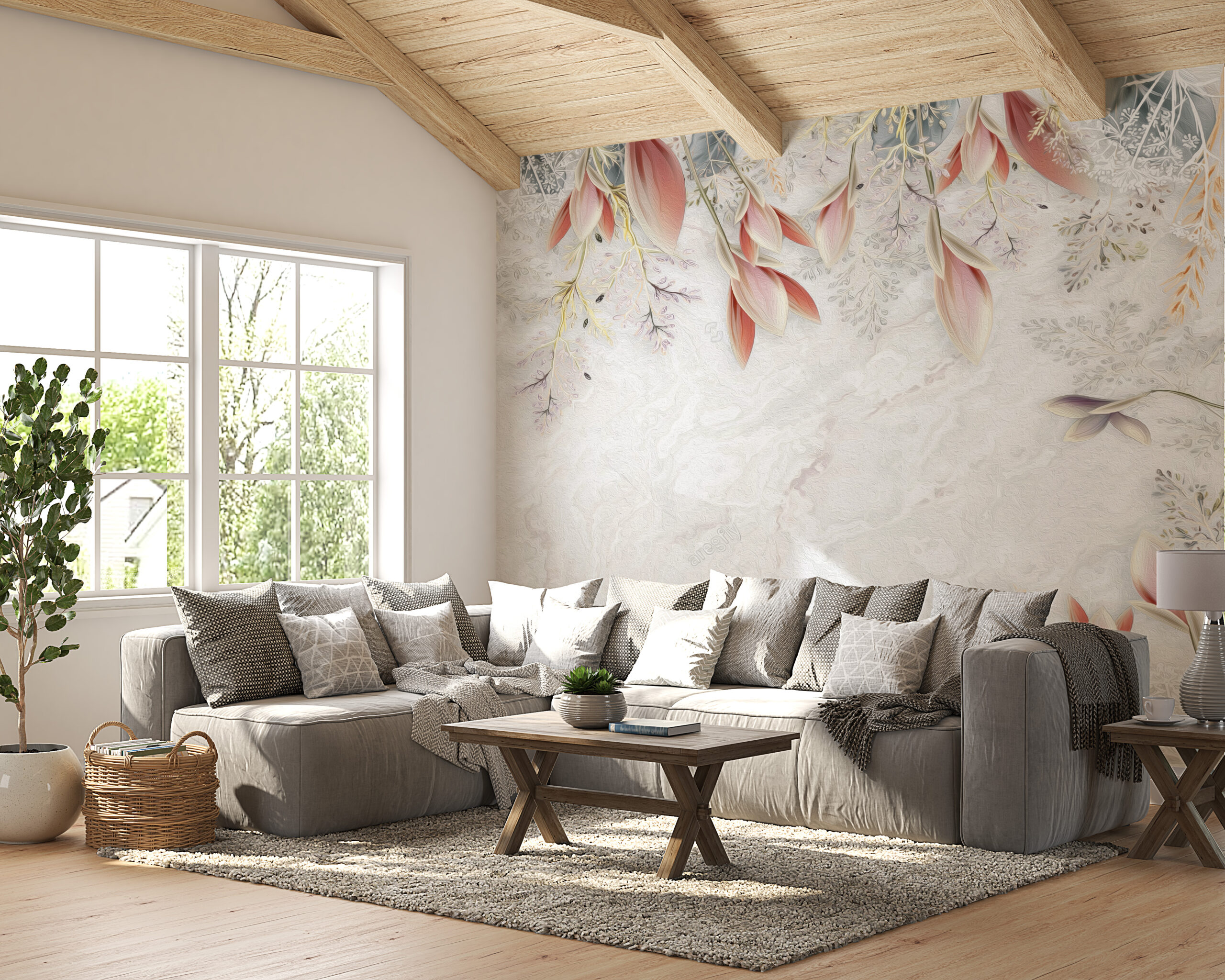 Foto murale Kornizë me gjethe rozë