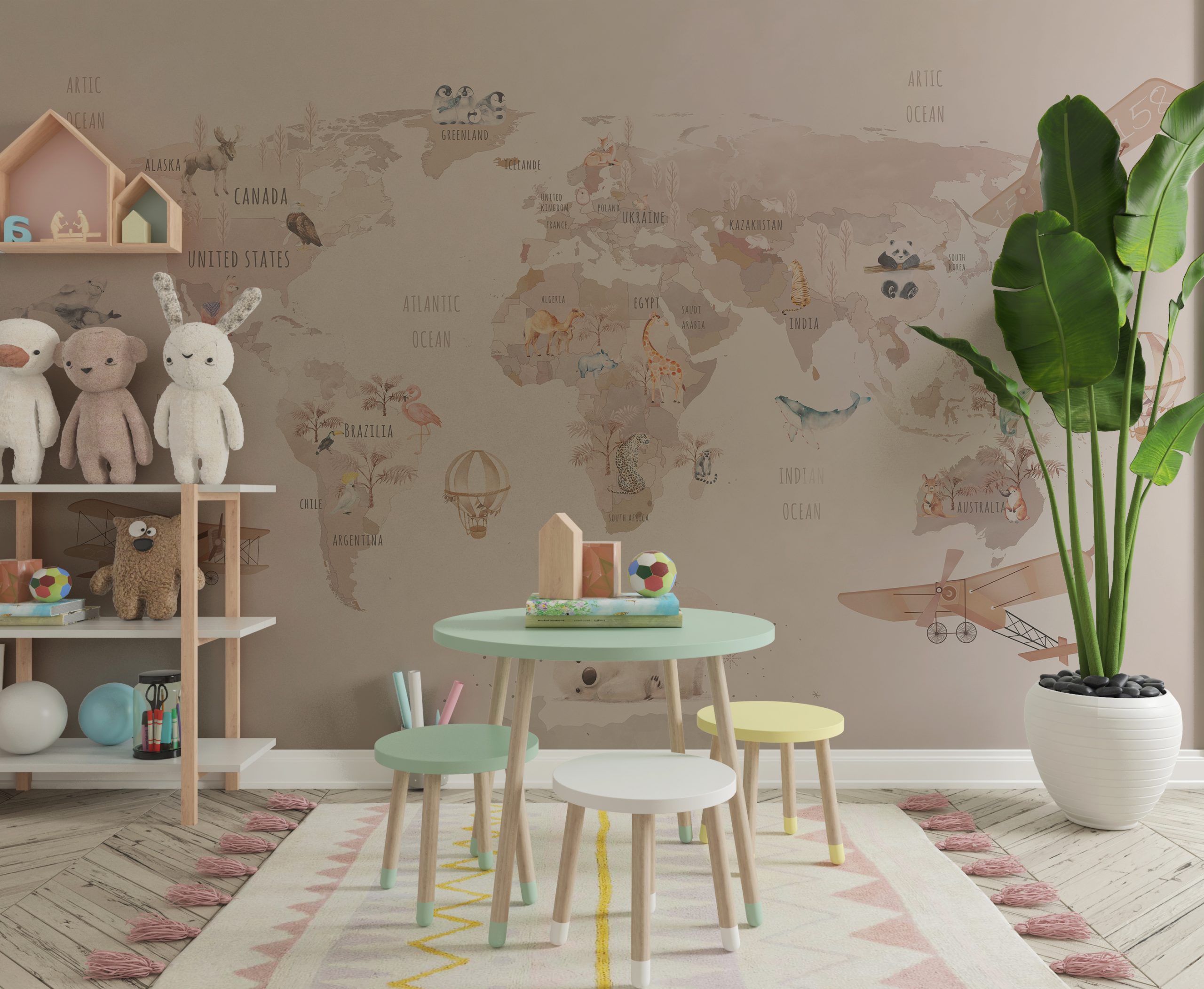 Foto murale Harta e Botës Rozë